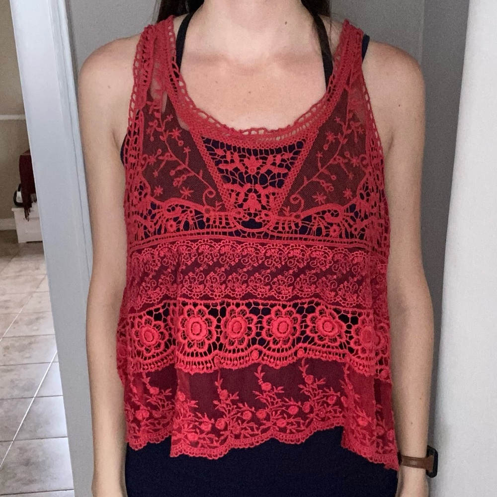 UO red lace top